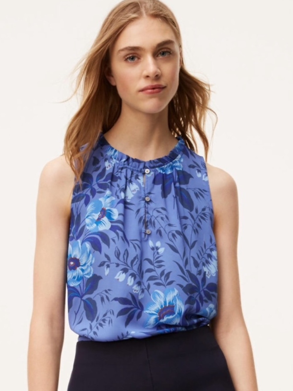 LOFT Blue Floral Halter Blouse